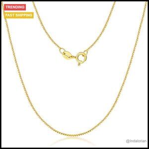 14K Solid Yellow Gold Box Chain Necklace, Delicate 0.6mm/1mm Width, 16-30 Inch